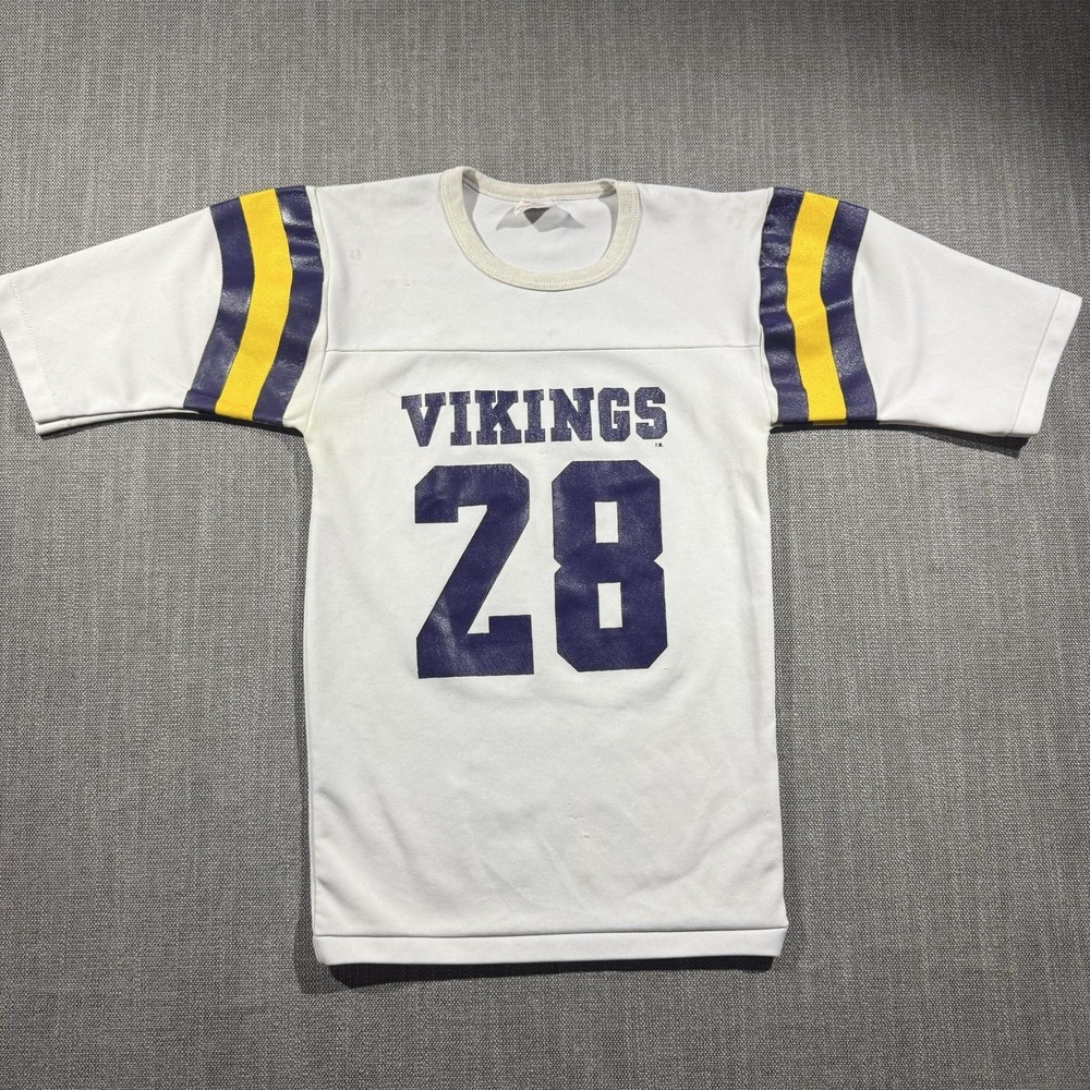 Vintage Minnesota Vikings Jersey Boys Large White NFL Football 28 Rawlings